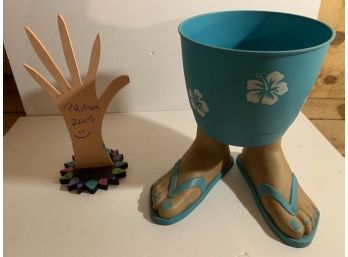 Hand Sculpture Signed Phillips 2005  With Flip Flop Planter