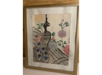 Watercolor Of A Peacock Framed And Matted