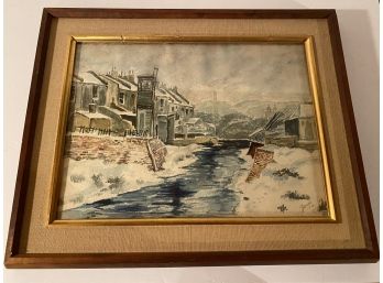 Vintage Impressionist Watercolor City Scape - Framed & Signed