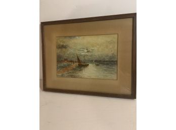 Beautiful Nautical Sailboat Watercolor Painting Framed, Matted And Signed