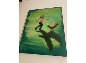 Girl Playing With Chicken Oil On Canvas 11x14