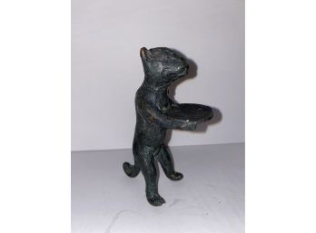 Unique Brass Standing Cat Sculpture With Serving Plate