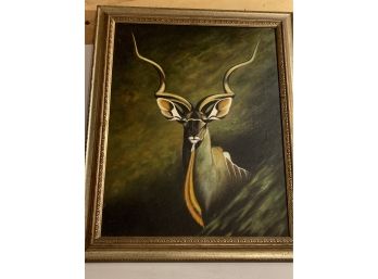 Absolutely Stunning Antelope Oil On Canvas! Great Painting Inside Gold Frame