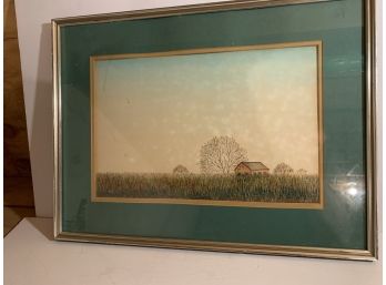 Beautiful Piece Of Artwork, Country House In A Field, Framed And Matted