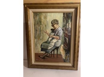 Oil On Board Portrait Of A Sitting Woman Signed, Framed And Matted