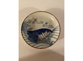 Vintage Hand Painted Asian Blue & White Ceramic Trinket Dish