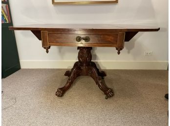 Antique Single Drawer Drop Leaf Pedestal Table