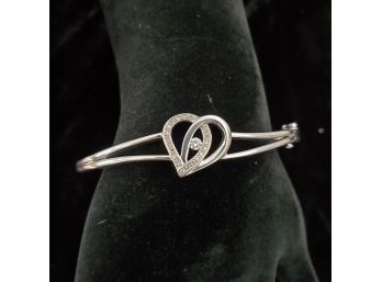 Genuine Diamond Sterling Silver Heart Bangle