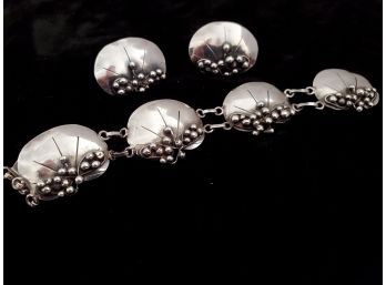 Very Rare Mary Gage Sterling Lily Pad Bracelet Earring Set