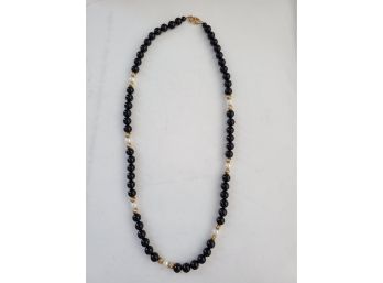 18' Onyx Pearl 14k Gold Bead Necklace