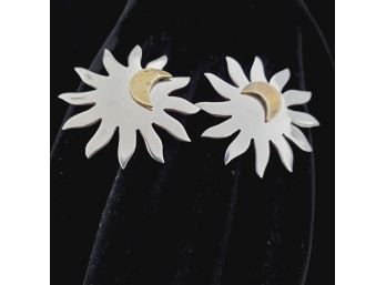 Vintage Sterling Silver Sun And Moon Earrings Mexico