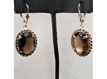 Large Sterling Silver Smokey Quartz Earrings