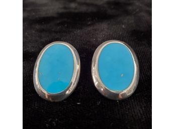 Sterling Silver Gold Fleck Turquoise Clip Earrings