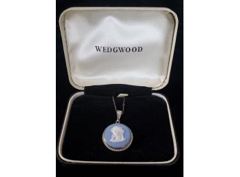 Vintage Silver Wedgwood Blue Jasperware Necklace With Box - Made In England