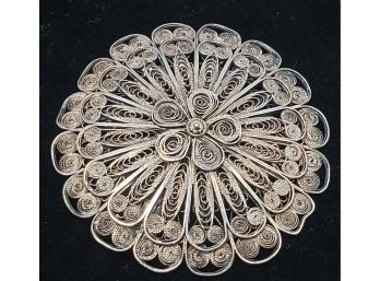 Antique Sterling Silver Rosette Filigree Brooch Handmade In The Middle East Approx. 17g