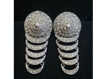 Beautiful Vintage Sterling Silver  Marcasite Drop Earrings 925