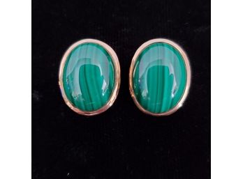 14k Gold Malachite Earrings