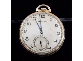 Antique Hamilton Art Deco 14k GF Pocket Watch Runs