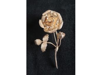 Antique Sterling Silver Single Stem Rose Brooch