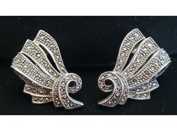 Vintage Sterling Silver Marcasite Earrings 925