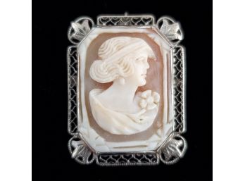 Antique 14k White Gold Cameo Pin