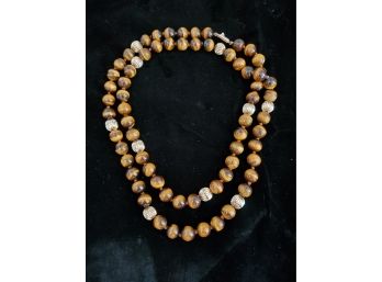 32 Inch 14k Gold Tiger Eye 10mm Beaded Necklace