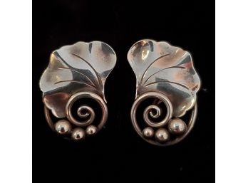 Vintage Georg Jensen Sterling Leaf Design Earrings #113