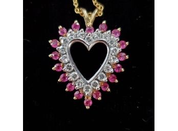 1cttw Diamond & Ruby Heart Necklace