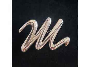 Vintage Modernist Initial (M) - Zig Zag Lightning Bolt Sterling Silver Brooch Approx. 12g