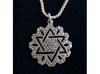 Vintage Sterling Silver Marcasite Star Of David Necklace