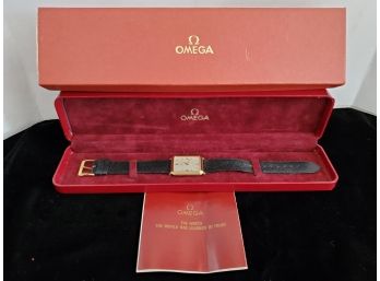 Vintage Solid 14k Gold Omega Watch In Box New Battery