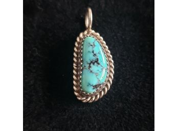 Handcrafted Sterling Silver Gold Bering Turquoise Pendant