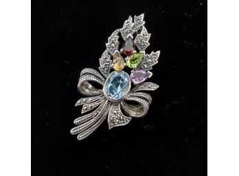 Beautiful Vintage Sterling Multi Color Stone Pin