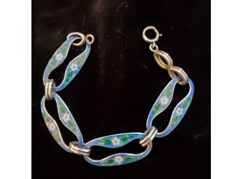 Vintage Hand Crafted Sterling Silver Enamel Floral Bracelet