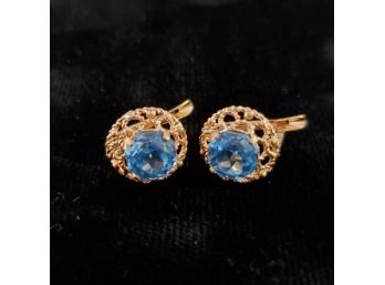 High Quality 18k Gold Blue Topaz Earrings