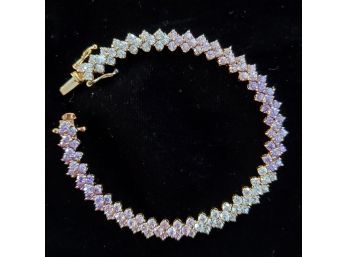 Gold Over Sterling Silver Ombre Lavender To White Crystal Bracelet