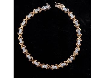 Gold Vermeil Sterling Silver Cz X Tennis Bracelet