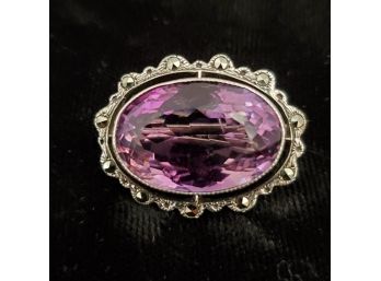 Beautiful Antique Sterling Silver Amethyst Brooch Pin