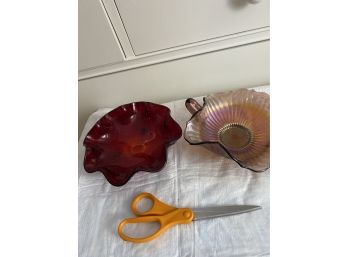 Candy Dishes - Carnival Glass? And Red Milk Glass ?