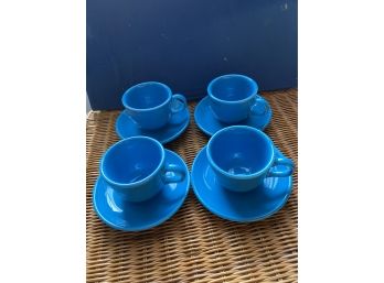 Homer Laughlin Fiesta Ware In Peacock!  Four Cups And Saucers. With Box