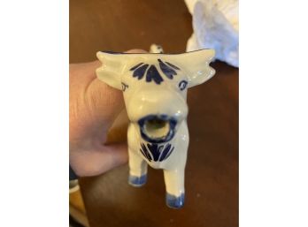 Vintage Delft Blue Ceramic Cow