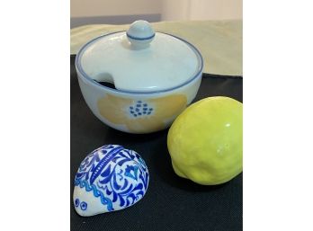 Bowl, Lemon And Adorable Turtle. All Ceramic