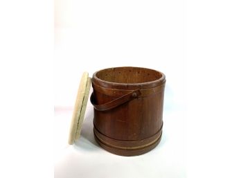 Primitive Wooden Firkin With Linen Covered Lid