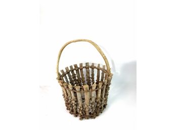 Primitive - Adirondack Style Burly Twig Handled Basket With Slatted Bottom
