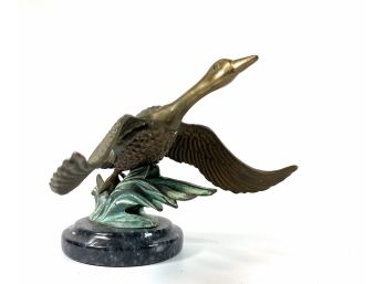 Brass With Marble Base Goose