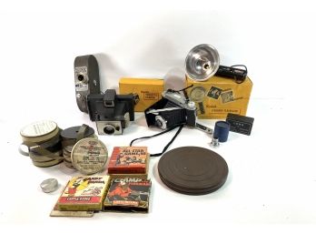Vintage Camera And Film Group Including A Keystone Model A-7 16mm, Kodak Tourist II & More