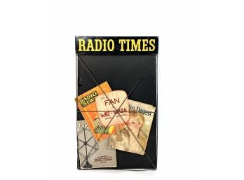 Vintage - Radio Times Single Sided Porcelain Sign Rack With Radio Memorabilia
