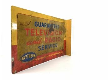 Vintage Double Sided Reflective Raytheon Blade Sign 'Television & Radio Service'