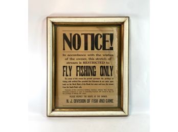 Vintage New Jersey Notice Sign - 'Fly Fishing Only'