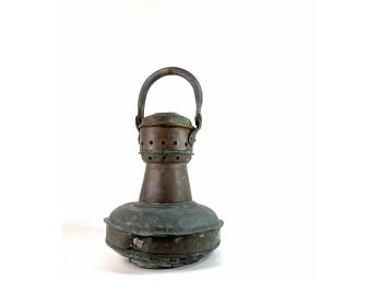 Original Maritime Salvage - Large Top Portion Of Riveted Copper Lantern With Swivel Handle